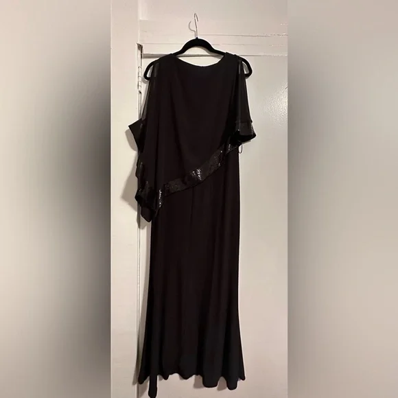 r&m richards black dress VTG R&M Richards black sequin maxi ruffle cocktail dress 90s flowy sz 22W
